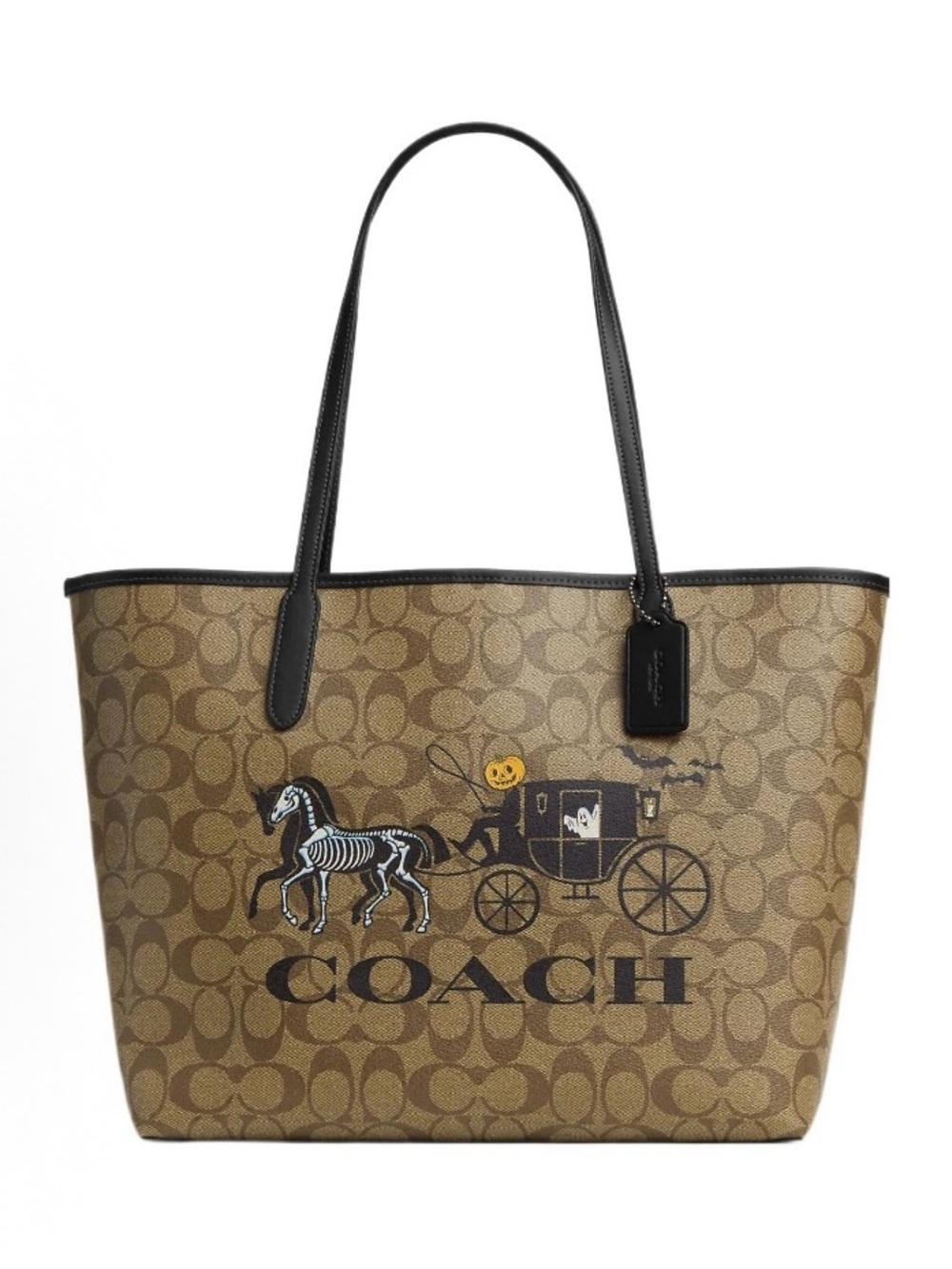 COACH Signature Canvas Tote in Brown with Halloween Carriage Print